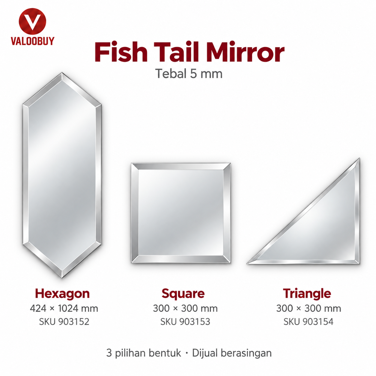Fish Tail Cermin Diamond Mirror 5mm