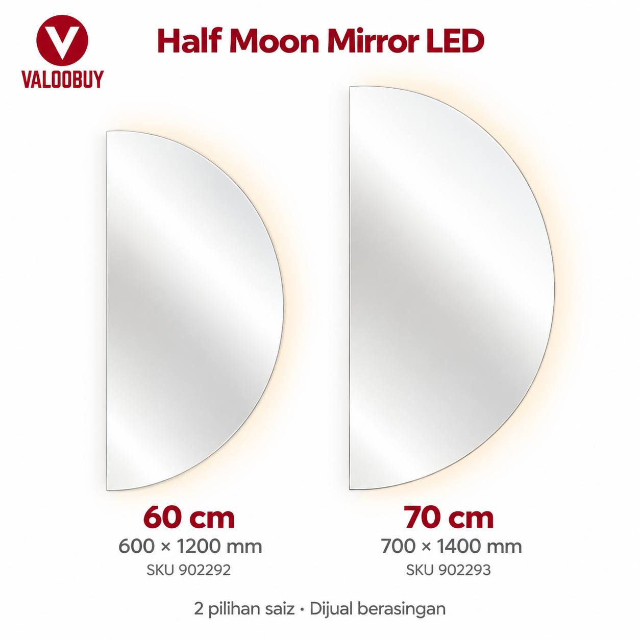 Half Moon Mirror LED Cermin Berlampu