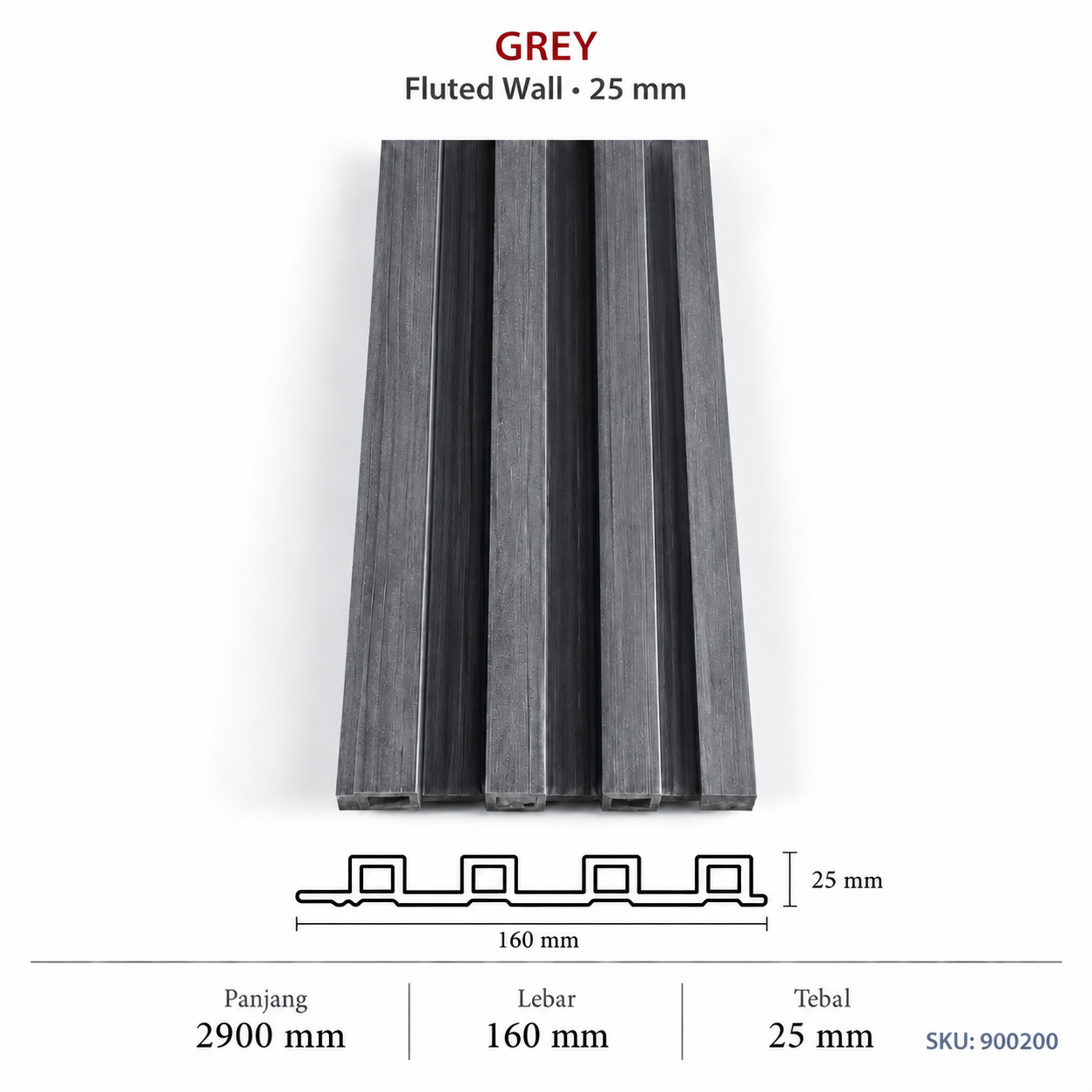 Grey - 25Mm Fluted Wall 25Mm