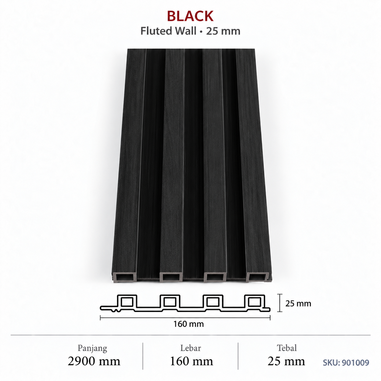 Black - 25Mm Fluted Wall 25Mm