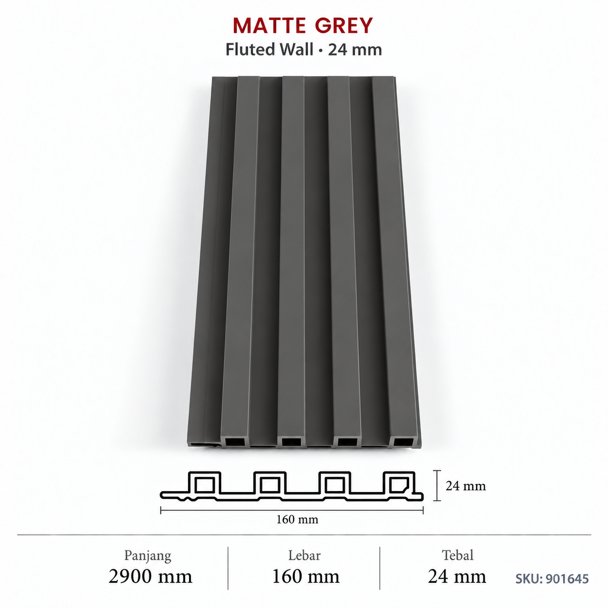 Matte Grey - 24Mm Fluted Wall