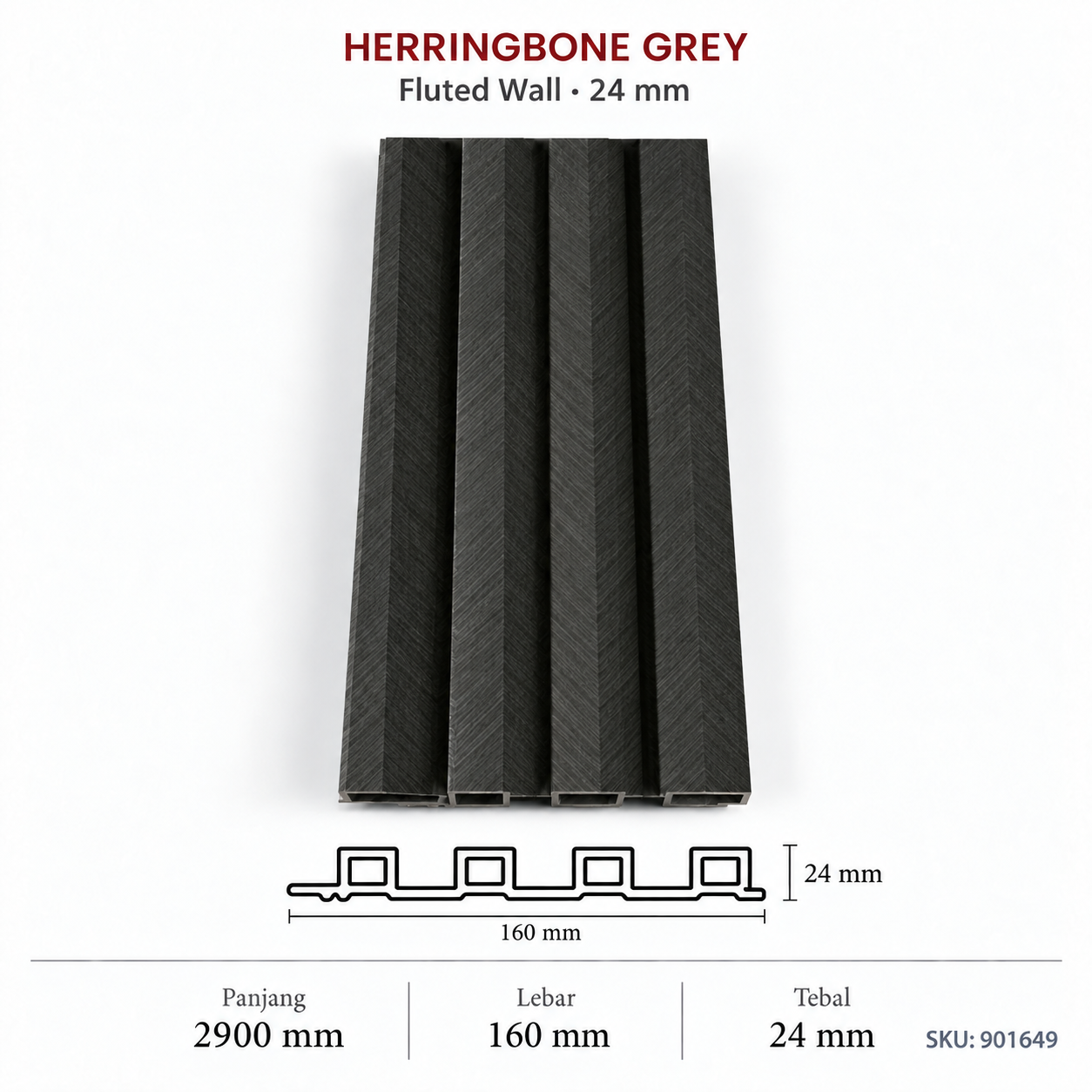 Herringbone Grey - 24Mm Fluted Wall