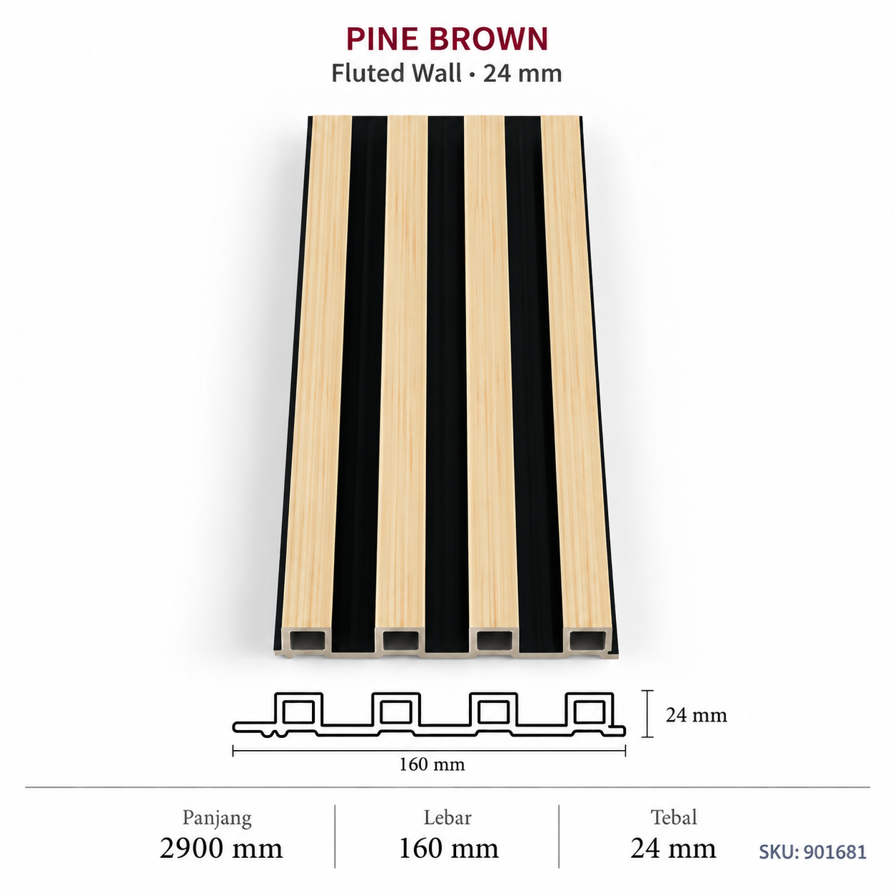 Pine Brown - 24Mm Fluted Wall Black Panel
