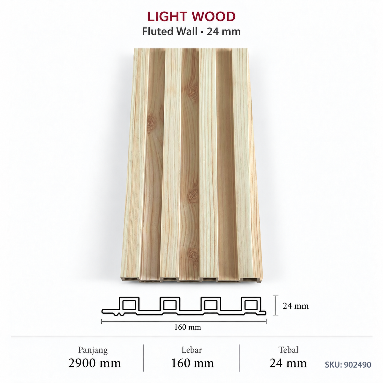 Light Wood - 24Mm Fluted Wall Black Panel