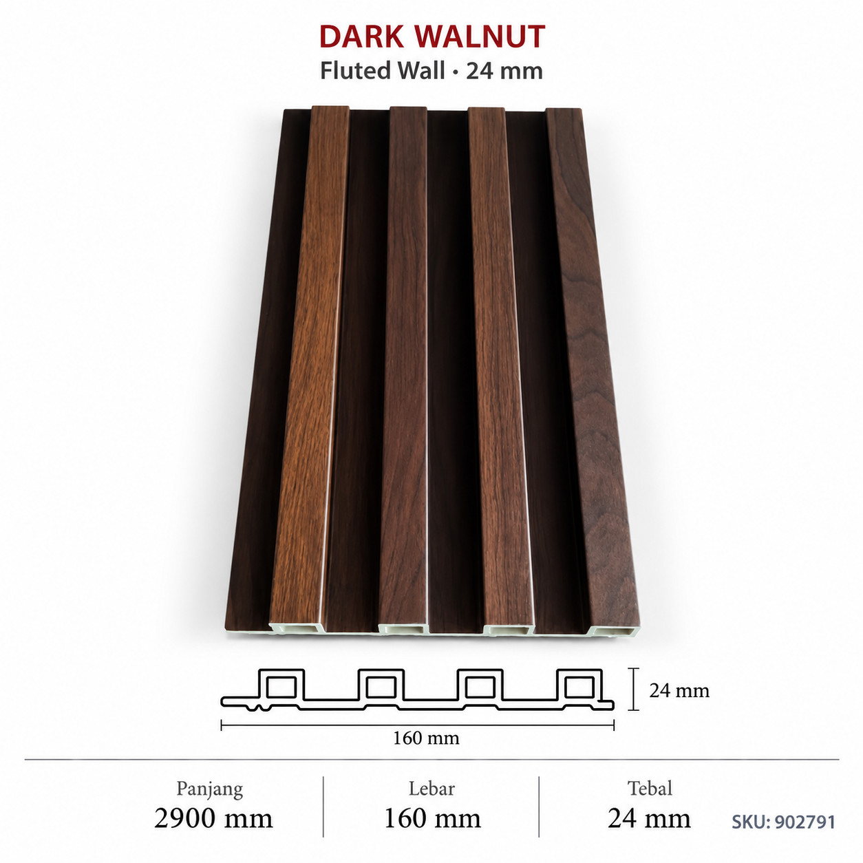 Dark Walnut - 24Mm Fluted Wall