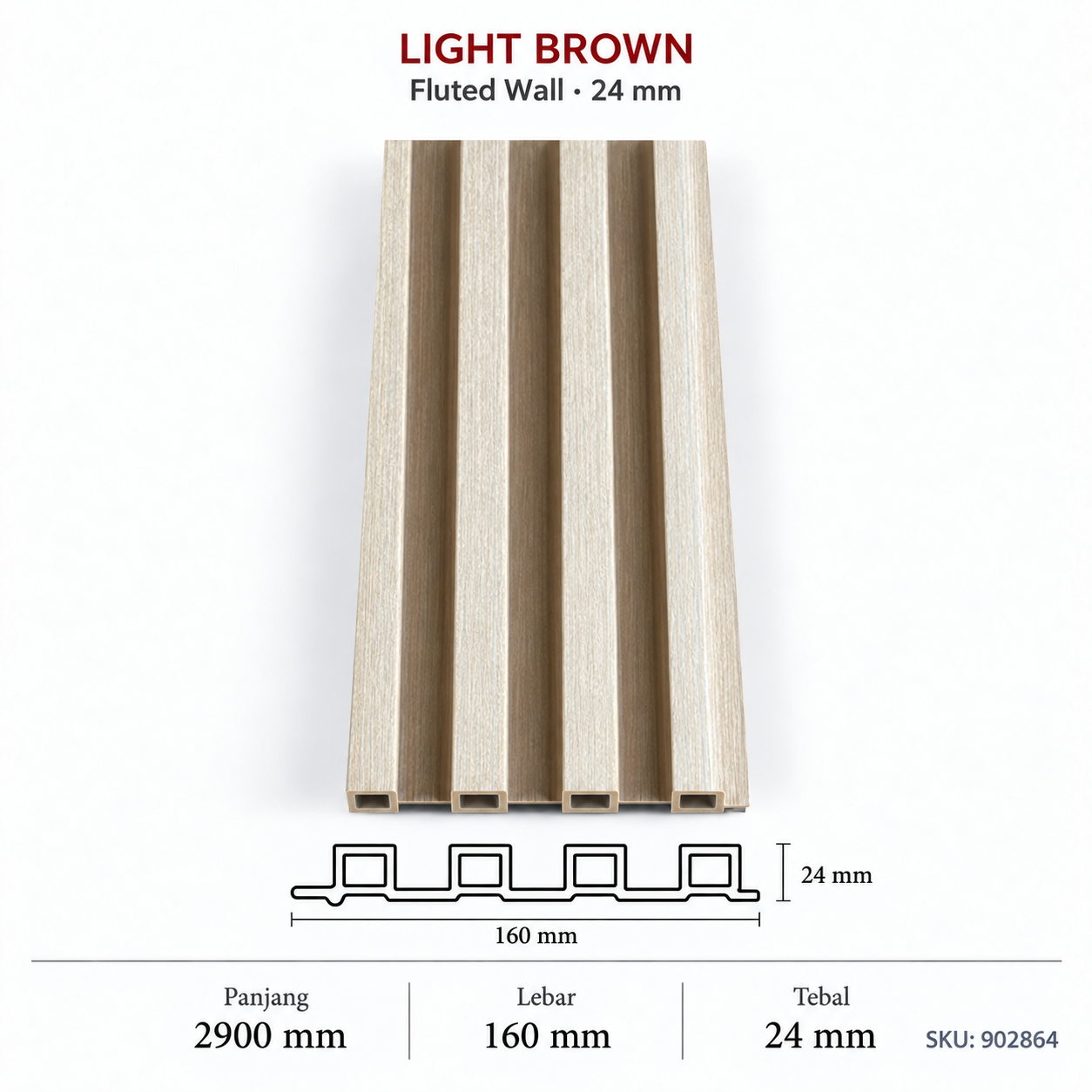 Light Brown - 24Mm Fluted Wall Black Panel