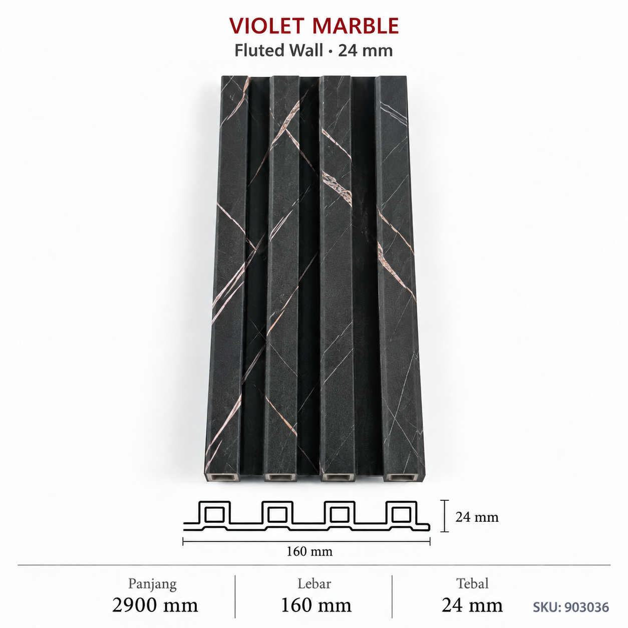 Violet Marble- 24Mm Fluted Wall