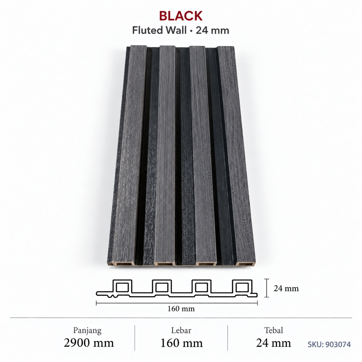 Black - 24Mm Fluted Wall Black Panel