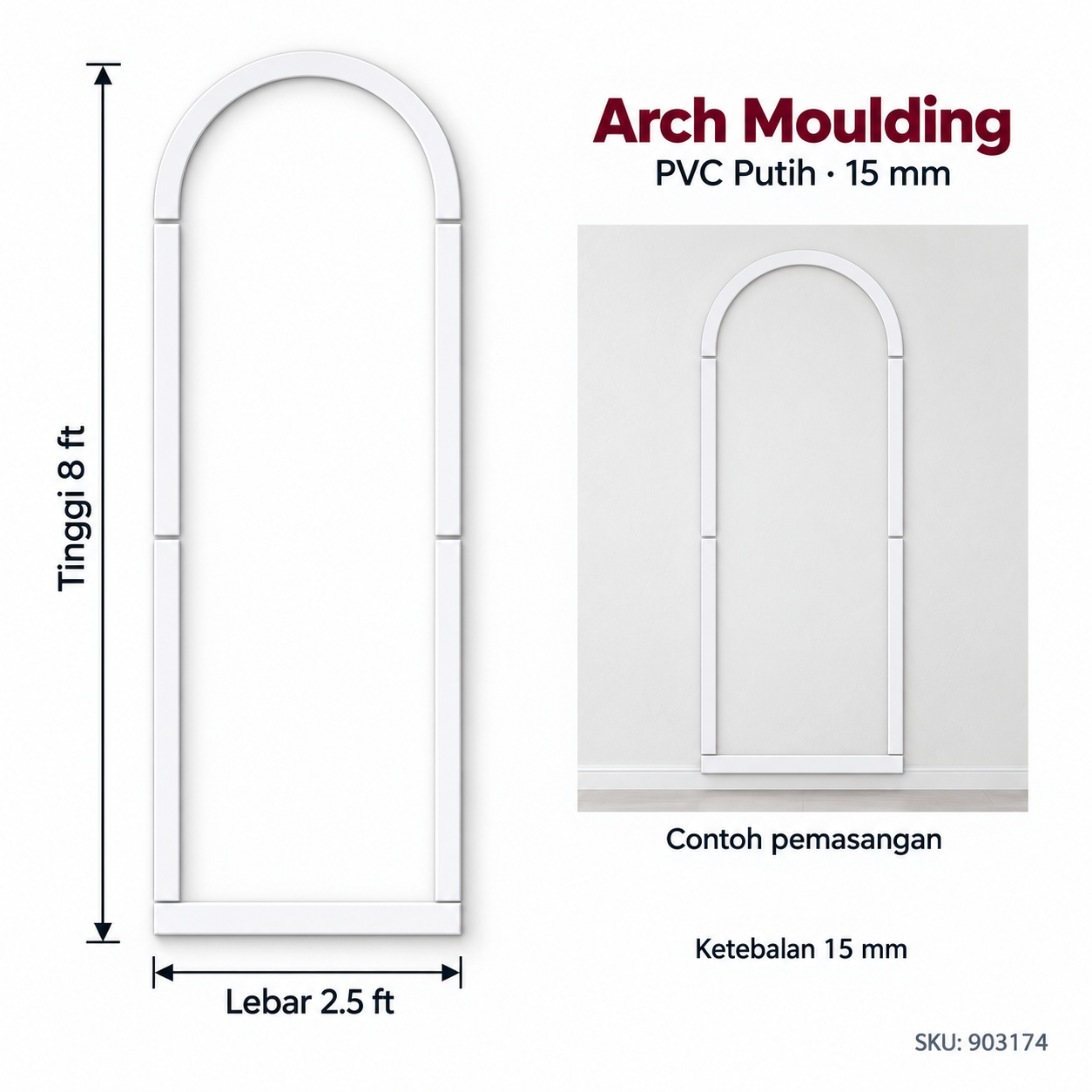 15mm White Arch Moulding PVC Wainscoting