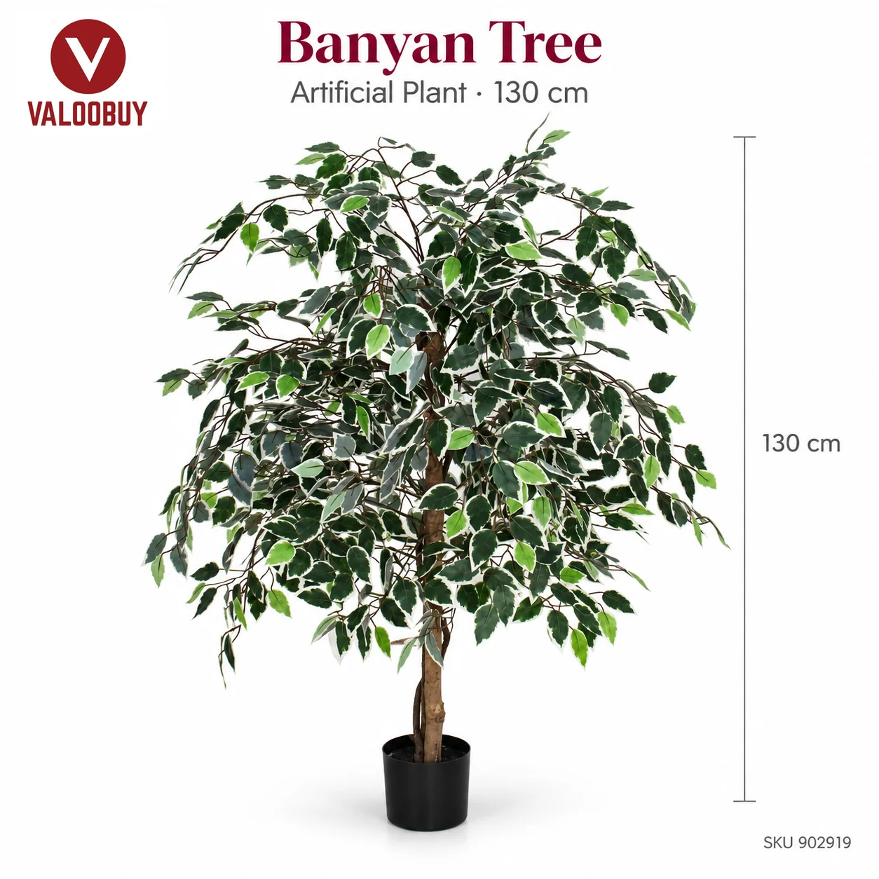 130cm Artificial Banyan Tree with white edge leave