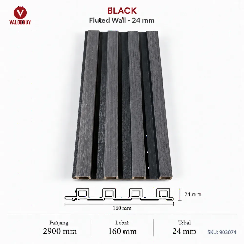 Black - 24Mm Fluted Wall Black Panel